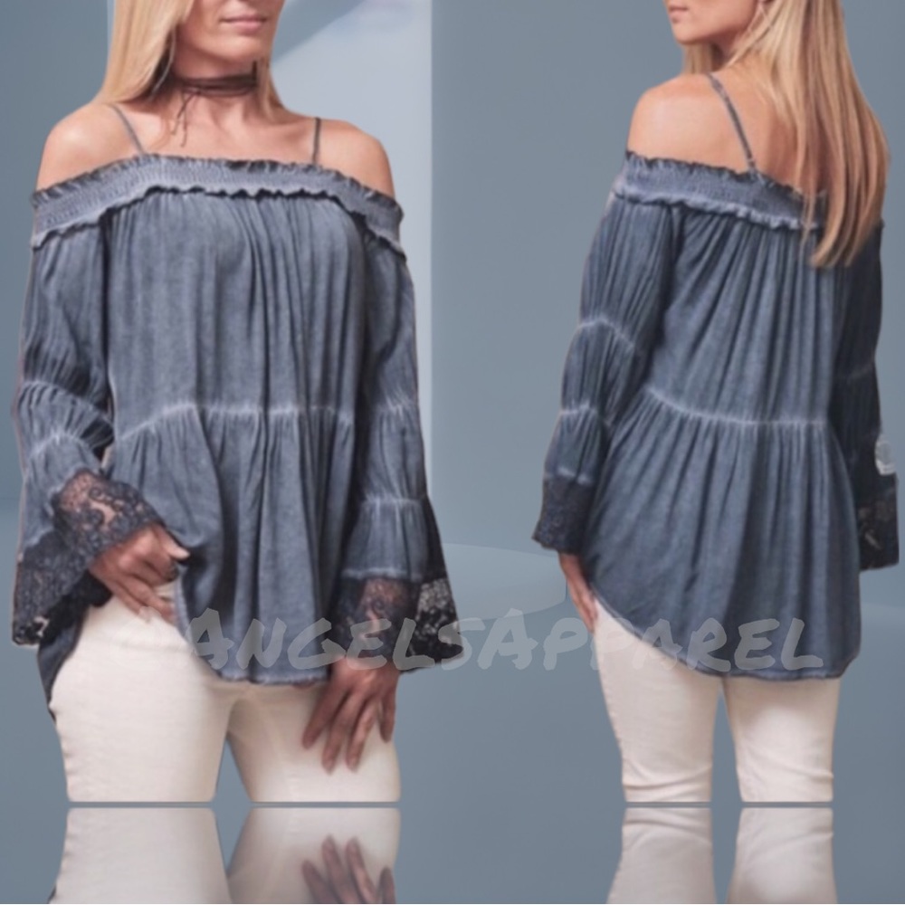 Lacy Boho off-the-shoulder Top, Adjustable Spaghetti Straps, NEW/Last 1 📍